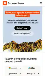 Browserbase mobile homepage captured by Sloppertizer